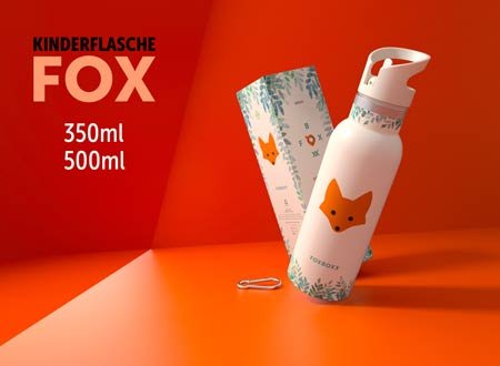 FOXBOXX Trinkflasche isoliert 500 ml matt + Sportcap Schadstofffrei.  TESTSIEGER. –